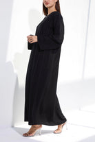 Black Classic Crepe Custom Abaya with Contrast Pintux - Posh Abaya