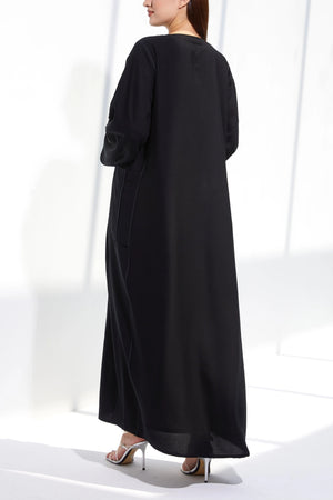 Black Classic Crepe Custom Abaya with Contrast Pintux - Posh Abaya