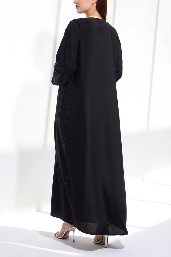 Black Classic Crepe Custom Abaya with Contrast Pintux - Posh Abaya