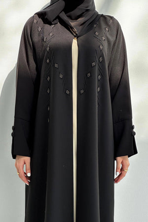 Black Crepe Custom Abaya with Front Black & Silver Beadwork - Posh Abaya