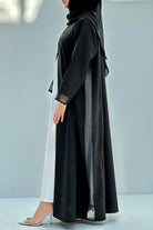 Black Organza Custom Abaya with Side Abstract Beadwork - Posh Abaya